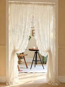 1pc White Small Floral Lace Ruffle Sheer Curtain Valance, Short Curtain, Coffee Curtain, Vintage Pastoral Romantic Style, Semi-Transparent, Polyester Fiber Material, Suitable For Bedroom, Room, Living Room, Kitchen, Office, Cafe And Home Decor (Tie-Backs Not Included) - Multicolor - View 4