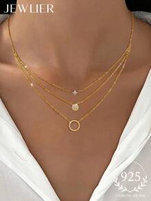 1pc 925 Sterling Silver 3-Layer Necklace, Suitable For Women, Wear For Valentine's Day, Daily And Commute Matching - Three-layer Necklace - View 2