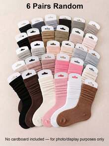 6/1 Pair Random Style Girls Solid Color Ribbed Slouch Socks, Soft Elastic Breathable Children Socks, Autumn Toddler Girls Clothing Socks, Halloween Socks - Multicolor - View 6