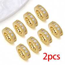 2pcs 18K Gold-Plated Cubic Zirconia Spacer Beads Rhinestone Round Flat Heart Twist Metal Spacers For DIY Bracelet Necklace Jewelry Making Findings - Gold - View 13