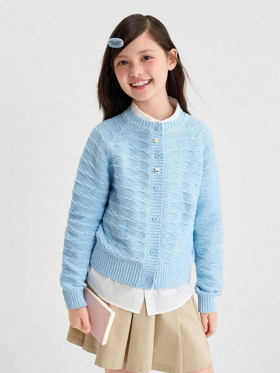 Balabala 青少年女孩針織開襟衫 柔軟毛衣上衣 春秋款 - 藍色調 - 查看 1