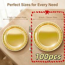 50/100pcs Gold Foil Paper Plates, 7 Inch & 9 Inch, Round Dessert Dinner Plates For Birthday Wedding Party Tableware Supplies Catering Holiday BBQ Events, Decorative Paper Plates For Crafts - Gold - View 16