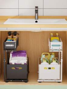 Under Sink Organizer With Pull Out Baskets ,2 Tier Sliding Cabinet Storage Drawer, Adjustable Height Kitchen Cabinet Organizer For Kitchen Pantry Bathroom Counter, Kitchen Cabinet Organizer,Pantry Storage Drawer, Under Sink Storage Rack - Multicolor - View 7