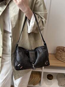2026 Fashion New Black Soft Leather Large Capacity Commuter Casual Tote Bag, Fashionable Shoulder & Crossbody Large Bag - Black - View 10