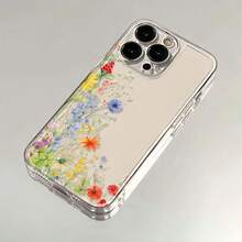 1pc Fashion Creative Full Screen Purple Floral & Leaf Painted Pattern High Transparency Phone Case, Anti-Drop Anti-Scratch Anti-Fingerprint Transparent TPU Soft Shell, Camera Lens Protection Compatible With Apple, Nothing, Pixel, Protective Case - Multicolor - View 3
