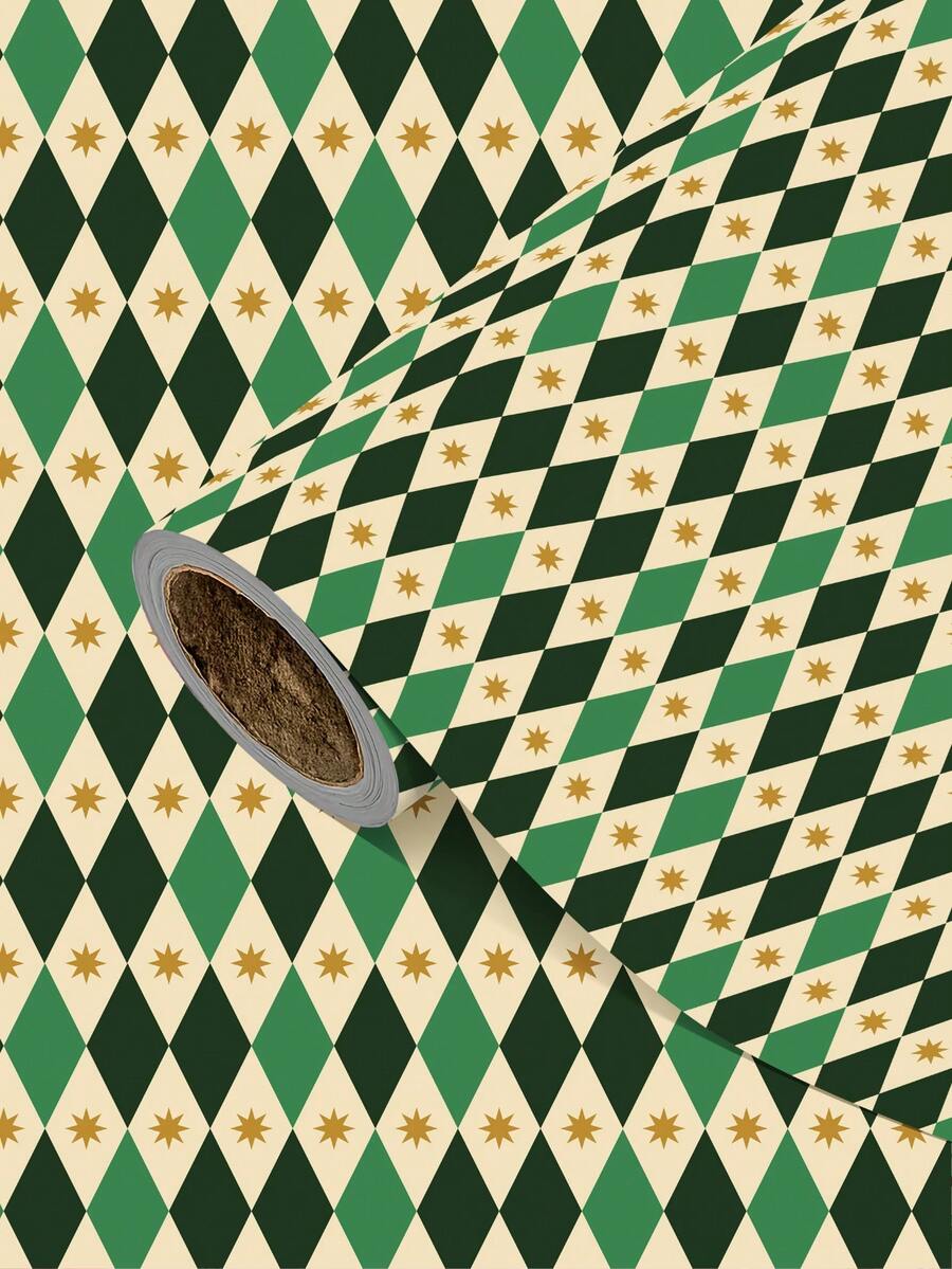 3/2/1 Roll Of Vintage Geometric Gift Wrapping Paper ; This Paper Is Perfect For Holiday Gift Wrapping, Children's Birthdays, Vintage-Themed Parties, Christmas Gift Wrapping,Circus-Themed Celebrations, And British-Style Gifting. - B - View 1