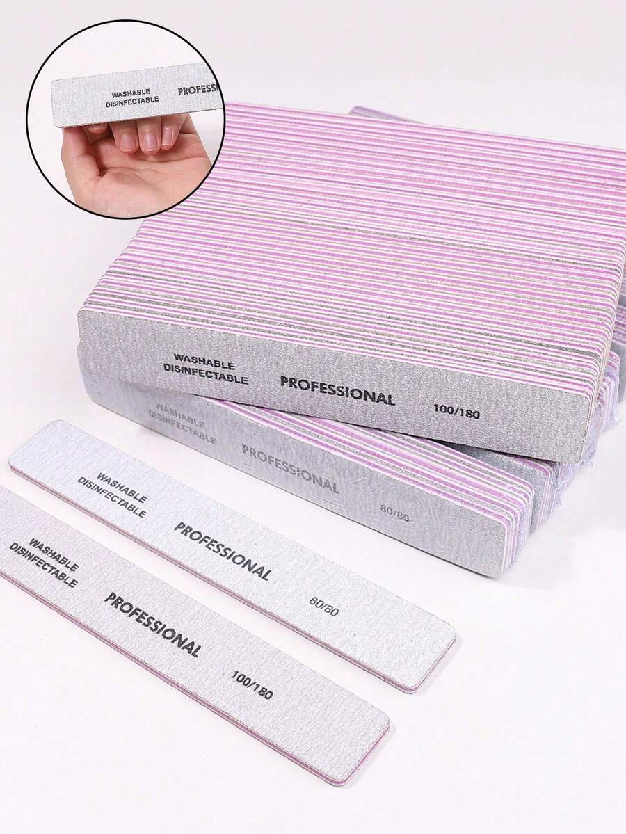 3/5/10/25/50pcs Double-Sided 100/180 Grit Reusable Nail Files, Suitable For Natural Nails, Acrylic Nails And Nail Tips, Professional Manicure Tools, Suitable For Home And Salon Use - Multicolor - View 1