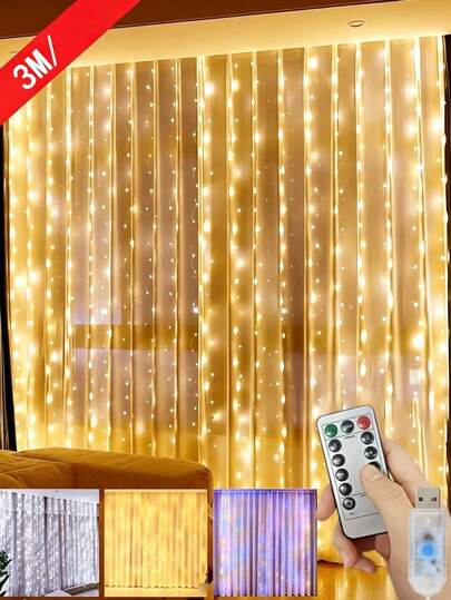 1 buah Rangkaian Lampu Tirai LED, USB dengan Kontrol Jarak Jauh, Pengaturan Waktu Cahaya, Cocok untuk Kamar Tidur, Rumah, Pesta, Pernikahan, Jendela, Dinding, Dekorasi Natal, Rangkaian Lampu Hias Gantung Liburan, Dekorasi Natal Rumah