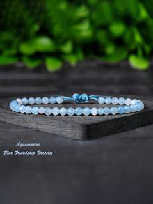 Faceted Natural Aquamarine Tiny Bead Minimalist Bracelet, Protection Intention Reiki Dainty Handmade Adjustable Friendship Jewelry For Women Men - Baby Blue - View 7