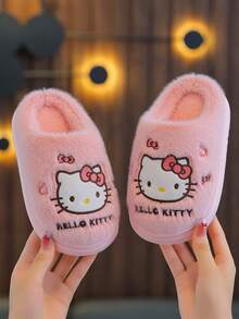 Hello Kitty Autumn/Winter Children's Indoor Slippers, Girls' Fashion Cartoon Cute Pattern Comfortable Warm Floor Slippers - Pink - View 3