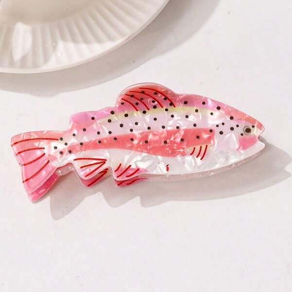 1pc Cute Pink Trout Shaped Hair Claw, Glossy Acrylic Ocean Animal Hair Clip, Large Non-Slip Strong Grip Hair Clip, Suitable For Thick Sparse Long Hair, Aesthetic Beach Vacation Daily Wear Hair Accessory, Women's Gift, Ocean Claw Clip Cute Summer Animal Tropical Fish Hair Clip Sturgeon Hair Claw Bun Hair Clip Hair Accessory