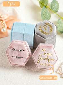 CFUNIQ 1個個性化六角形天鵝絨戒指盒，婚禮戒指盒，訂婚戒指盒，求婚戒指盒，戒指盒，週年紀念，婚禮禮物，個性化，雙隔層戒指盒，客製化商品，聖誕節，婚禮，珠寶收納盒，珠寶盒，聖誕禮物，可客製化商品，收納盒，戒指架 - 彩色 - 查看 10