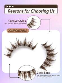 6 Pairs Brown Thick Pointed Tail Cartoon Eyelashes Invisible Curl Fluffy Natural Fresh Korean Style Faux Mink Fur Big Eye False Eyelashes One-Piece Beginner Eyelashes 009 - Brown - View 4