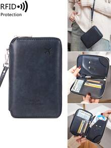 MIYIN Minimalist Vintage Style Passport Holder, Unisex, RFID Blocking Zipper Passport Bag With Wrist Strap, Multi-Function Bifold Travel Wallet For Credit Cards/ID Cards/Cash/Passport - Multicolor - View 9