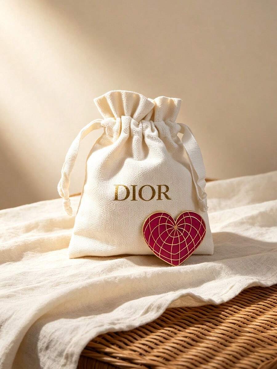 Dior Heart Decor Mini Drawstring Makeup Bag - White - View 1
