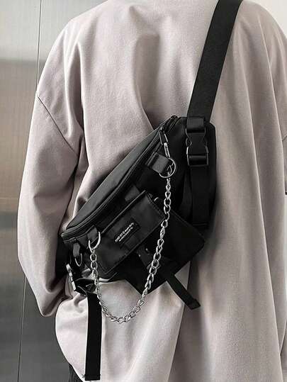 1pc Crossbody Bag With Adjustable Buckle Strap Waterproof Canvas Messenger Bag For Men Modern Gothic Sling Bag For School College.Back Pack