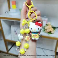 1pc Cartoon Flower Beaded Sanrio Keychain Doll Pendant Hello Kitty Phone Chain Bag Charm Kuromi Beaded Chain - Multicolor - View 14