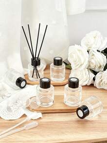 Black Glass Aromatherapy Bottle Set-Includes Lid, Stopper, Funnel, And Diffuser Sticks. Suitable For Daily Home Use In Areas Like The Living Room Or Bathroom; Makes A Practical Gift For Women, Perfect For Halloween Or Christmas. - Multicolor - View 6