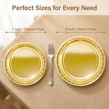 50/100pcs Gold Foil Paper Plates, 7 Inch & 9 Inch, Round Dessert Dinner Plates For Birthday Wedding Party Tableware Supplies Catering Holiday BBQ Events, Decorative Paper Plates For Crafts - Gold - View 3