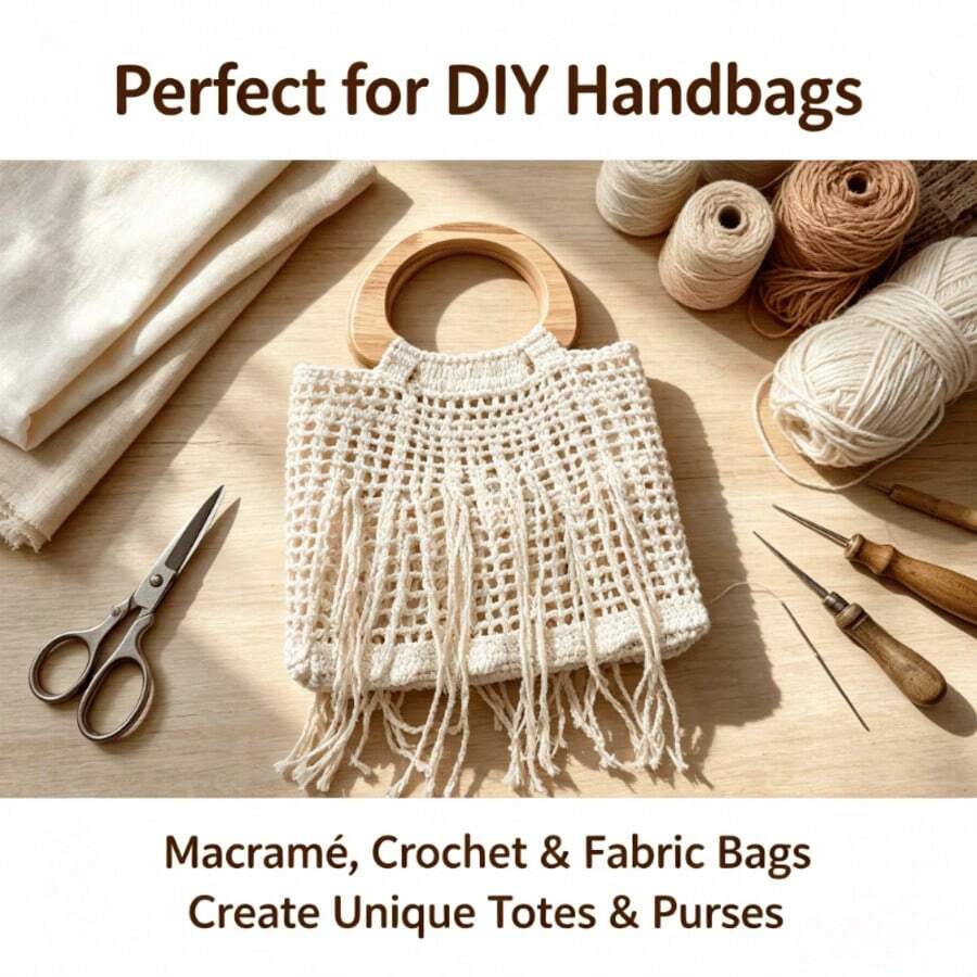 6pcs Bag Handles - Round Oval Leaf Shape, Suitable For DIY Crochet Bags, Knitted Handbags, Woven Tote Bags Replacement Accessories, Rustic Wooden Handles, Suitable For Handmade Craft Projects, Crochet Knitting And Woven Handbags, DIY Wallet Making