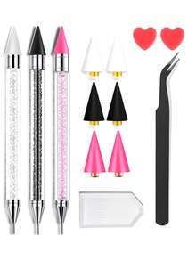 12-Pack Diamond Picker Tools - Dual-Ended Pens, Replacement Wax Tips, Clay, Precision Curved Tweezers For Picking Up Diamond Painting Beads, Manicure Gemstones, Crystals And Nail Jewelry - A - View 10