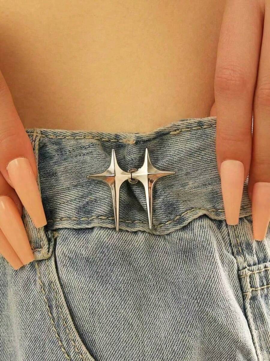 Women's Waist Tightening Buckle Star Brooch Waist Adjuster, For Skirts And Pants, Office, Outdoor, Back-To-School Essential Accessory - Silver - View 1