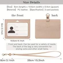 Tempat Kartu Identitas dengan Tali Lanyard yang Dapat Ditarik, Tali Pengikat yang Dapat Dilepas, Tempat Kartu Identitas Horizontal dari Kulit Sintetis, 1 Jendela ID Transparan di Depan, 2 Slot Kartu Kredit di Belakang - setelan - View 5