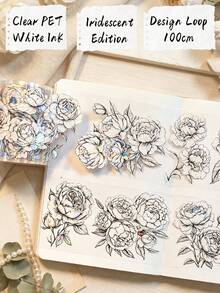 DANKUN 1 Roll Wide Botanical Floral PET Sticker Roll, Holographic Or Iridescent, 1200dpi High Definition Waterproof Transparent PET And Paper Washi Tape, Suitable For Planner Scrapbook Junk Journal DIY Crafts - Scrapbook Stickers - View 8
