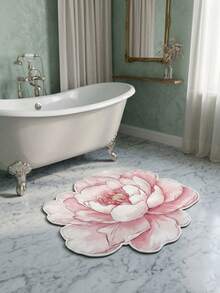 1pc Peony Flower Decor Diatomaceous Earth Mat, Living Room Decor, Room Decor, Indoor Door Mat, Bathroom Mat, Kitchen Mat, Absorbent Quick-Drying, Room Decor, Anti-Slip Wear-Resistant, Trimmable, Easy To Clean, Washable Carpet, Home Decor, Floor Decoration Beautification, Floor Protection - Pink - View 7