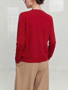 Women's Autumn Casual Minimalist Inner Diamond Pattern Solid Color Knit 2 In 1 Pullover Cardigan - Red - View 2