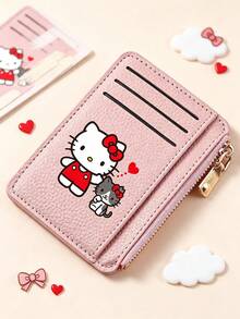 SANRIO Dompet Kartu Tipis Kulit PU Motif Hello Kitty dengan Kantong Koin Berresleting, Dompet Pendek Multi Slot Kartu dengan Kantong Depan Kompak untuk Kartu Identitas dan Kartu Kredit - MultiWarna - View 2