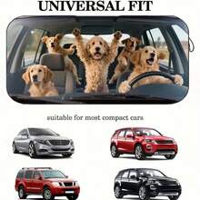 1pc 5pcs Happy Golden Retriever Car Sunshade, Made Of Polyester Fiber, Durable 190T Material Blocks UV Rays And Heat Protection Car Interior Accessory, Suitable For Various Car Models Front Windshield, With Heat Insulation And Privacy Protection Function, Keeps Your Car Cool, Foldable For Easy Storage - Five Happy Golden Retrievers - View 4