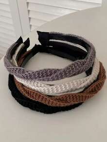 5pcs Women's Autumn/Winter Vintage Premium Solid Color Knitted Cable Headbands, Suitable For Daily Wear - Multicolor - View 5