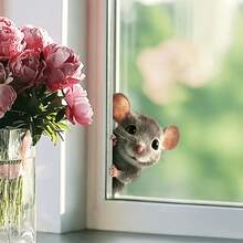 1/2pcs Peeking Mouse Window Stickers, Fun Animal Static Cling PVC Decals, 3-Layer Printed Reusable Removable Window Decor, Double-Sided Visible, Suitable For Glass Cabinet Doors, Autumn Home Decor, Halloween, Christmas Home Decoration - Multicolor - View 5