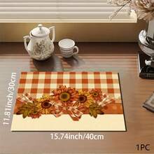 Vintage Floral Plaid Pattern Printed Drainage Mat/Absorbent Mat/Drying Mat For Coffee Machine And Tableware - Absorbent Polyester Desktop Protector With Rubber Non-Slip Backing, For Kitchen Countertop Decoration - Home, Bar And Dining Table Placemat - Multicolor - View 12