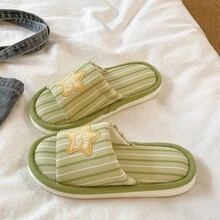 Korean Style Star Striped Linen Slippers For Women, Spring Summer Thick Sole Anti-Slip Indoor Outdoor Wear Slip-On Slippers, Quiet And Comfortable - Multi-color - View 7