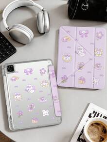1pc Purple Tulip Rabbit Tablet Case Compatible With IPad Mini6/7/Air/Air2/9.7/10.2/10.5/10.9 (Air4-Air8)/Pro 11/10th Gen/A16/Pro 11 2024, Double-Sided Painted Pattern, Transparent Acrylic Back Shell, Silk Texture 8-Fold Stand, Auto Sleep/Wake, Built-In Pencil Slot, Pencil Not Included, Some Models With Camera Frame - Multicolor - View 6