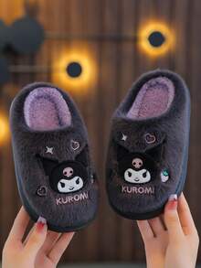 SANRIO Sandal Rumah Dalam Ruangan Anak Perempuan Musim Gugur/Dingin, Sandal Rumah Modis Motif Kartun Lucu Nyaman dan Hangat - Hitam - View 1