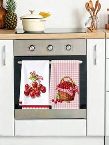 2pcs Sweet Country Style | Red Cherry Plaid Kitchen Tea Towels, Soft Absorbent Microfiber Hand Towels, Suitable For Kitchen Decor, Dining Table Decor, Bathroom Decor Towel Set, A Warm Gift For Friends And Family - Multicolor - View 6