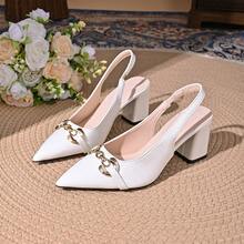 European And American Fashion Plus Size Women's Elegant Slingback Pointed Toe Metal Square Buckle High Heel Sandals - White - View 2