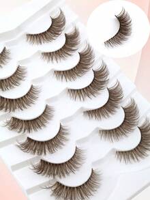 7 Pares de Cílios Postiços 3D Fofos Estilo Raposa Marrom, Cauda de Olho de Raposa C-Curl Colorida, Volumosos, Encaracolados, Macios e Leves, de Pelo Sintético de Vison, para Palco e Presente de Natal - Castanho - Visão 8