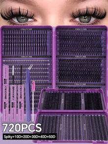 600/720PCSCluster Lashes LargeCapacity Lash Kit With Glue,Reusable False Eyelashes,Mixed10‑18mm Lengths,Spiky+10D‑150DStyles,Delivers Fluffy Volume & Natural Elongated Look,Beginner‑Friendly For Daily Wear,Ideal Gift For Parties,All Holiday Occasions - Multicolor - View 15