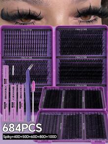 600/720PCSCluster Lashes LargeCapacity Lash Kit With Glue,Reusable False Eyelashes,Mixed10‑18mm Lengths,Spiky+10D‑150DStyles,Delivers Fluffy Volume & Natural Elongated Look,Beginner‑Friendly For Daily Wear,Ideal Gift For Parties,All Holiday Occasions - Multicolor - View 19