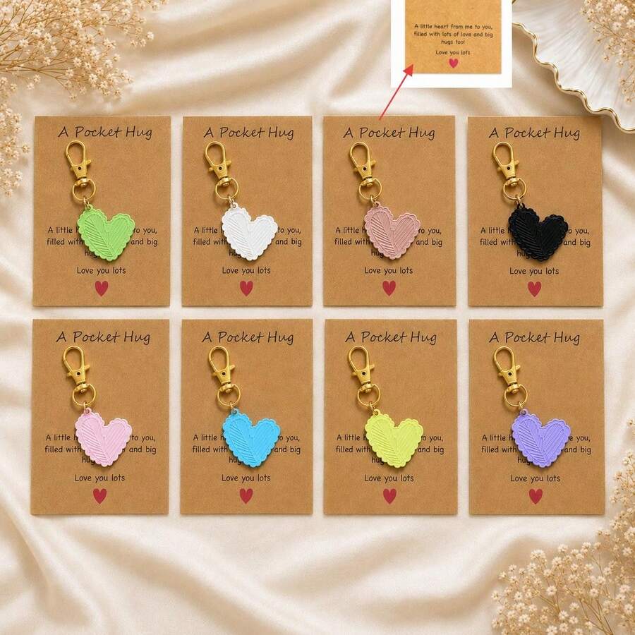 1pc/8pcs Unisex Alloy Floral Leaf Heart Pendant Colorful Asymmetrical Keychain With Blessing Card Gift For Friends And Family Bag Charm - Multicolor - View 1