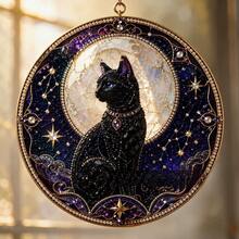 Stained Glass Style Moon Black Cat Suncatcher Ornament Transparent Acrylic Hanging, Celestial Witchcraft Themed Decor, Study Window Accessory, Dark Style Wall Decor, Creative Gift - Multicolor - View 9