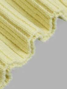 Women's Autumn Pale Yellow Crew Neck Knit Sweater, Dropped Shoulder, Folded Cuffs, Long Sleeve, Ribbed Hem, Oversized, Casual, Outdoor, Daily Top - Yellow - View 6