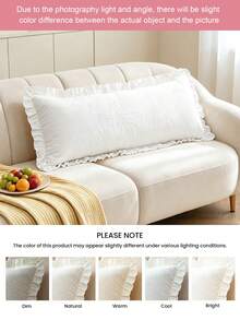 HONEYMOON 1pc Solid Color Long Pillowcase With Ruffles-100% Polyester Pre-Washed Fabric Romantic French Style Pillow Cover, Soft And Breathable, Wrinkle Resistant, No Filler-For Home Dorm Sofa, White - White - View 7