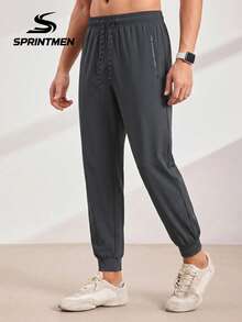 1 pieza Pantalones largos deportivos, joggers ligeros que absorben la humedad, cintura elástica con cordón, ropa de entrenamiento fitness, lavable a máquina, pantalones largos versátiles de rendimiento diario para entrenamiento de verano para hombres - Gris Oscuro - Ver 4