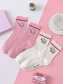 1/2 Pairs Snoopy Socks For Women, Lace Trim Mid-Calf Socks, Red & Pink, Autumn/Winter, Sports Socks, Couple Socks - Multicolor - View 10