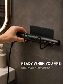 2pcs No-Drill Wall-Mounted Curling Iron/Hair Straightener Storage Rack, Multi-Function Metal Bathroom Hook, Bathroom Cabinet/Eyeglasses Storage Rack, Strong Adhesive Hair Straightener Holder, Can Be Installed Under Sink, Multi-Purpose Hair Styling Tool Wall Storage Rack - Multicolor - View 2